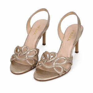 Prada Metallic Gold Strappy Heels Size 38 Italy Slingback Sandals Chic 4'" heel